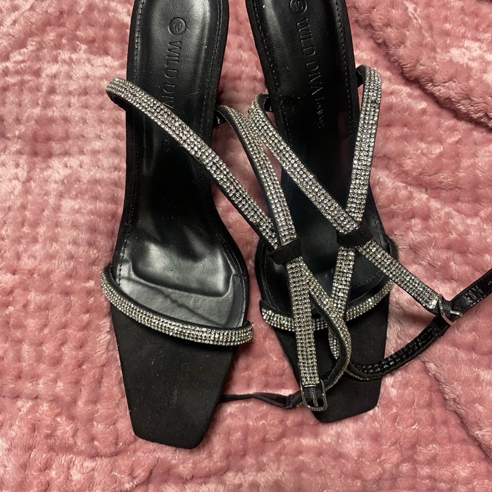 Wild Diva Black Strappy Heels